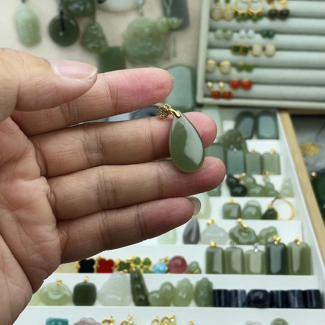 和田玉银S925镶嵌吊坠(不含链)