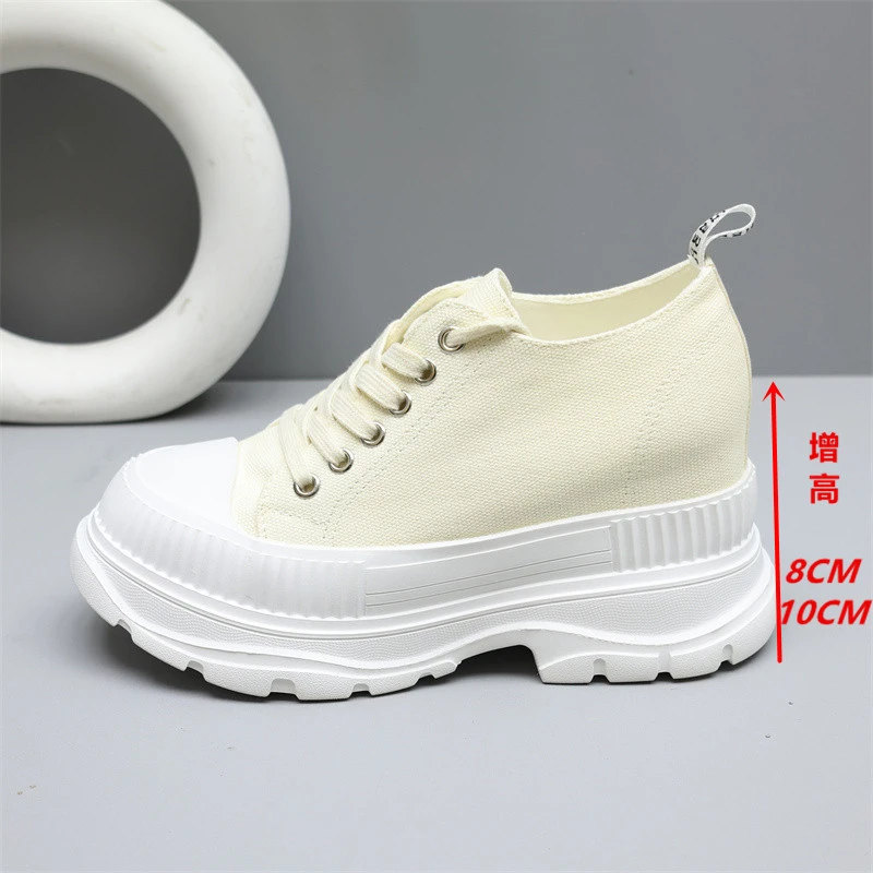 10cm内增高女鞋2025夏透气8cm小个子厚底帆布鞋女运动休闲小白鞋