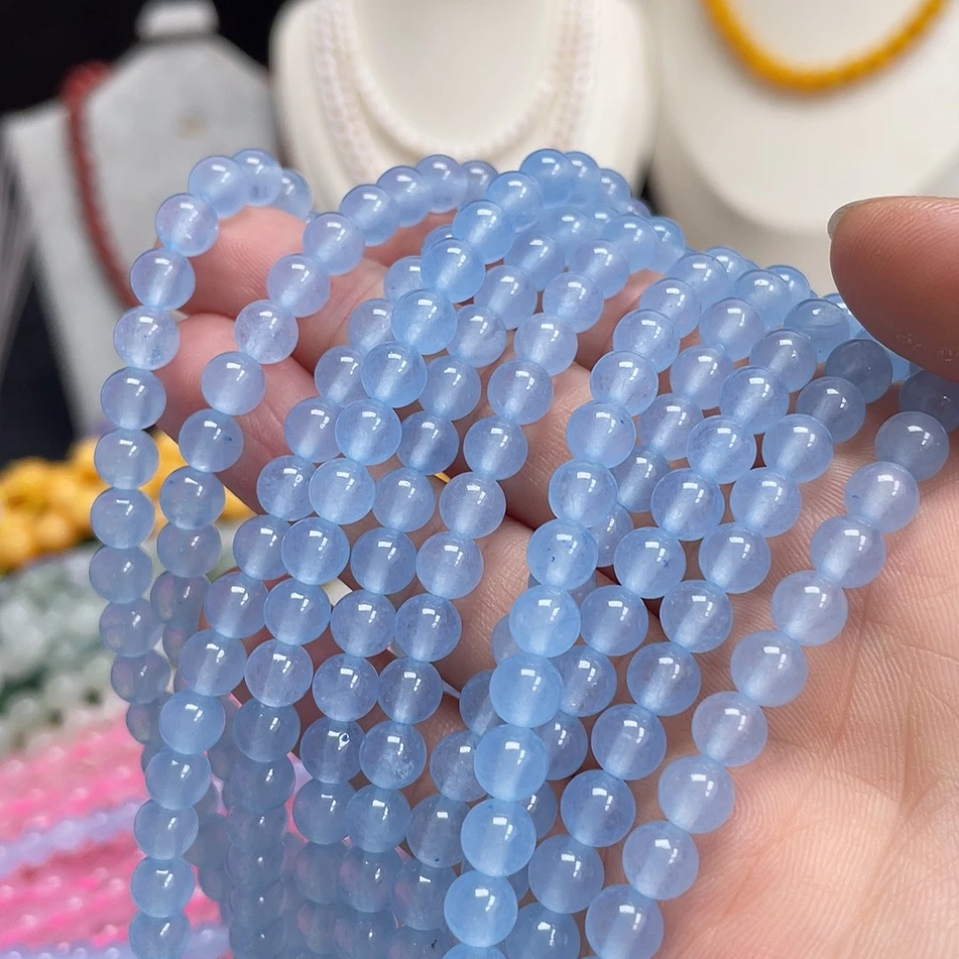 未镶嵌半成品玛瑙/玉髓冰蓝玉6m散珠