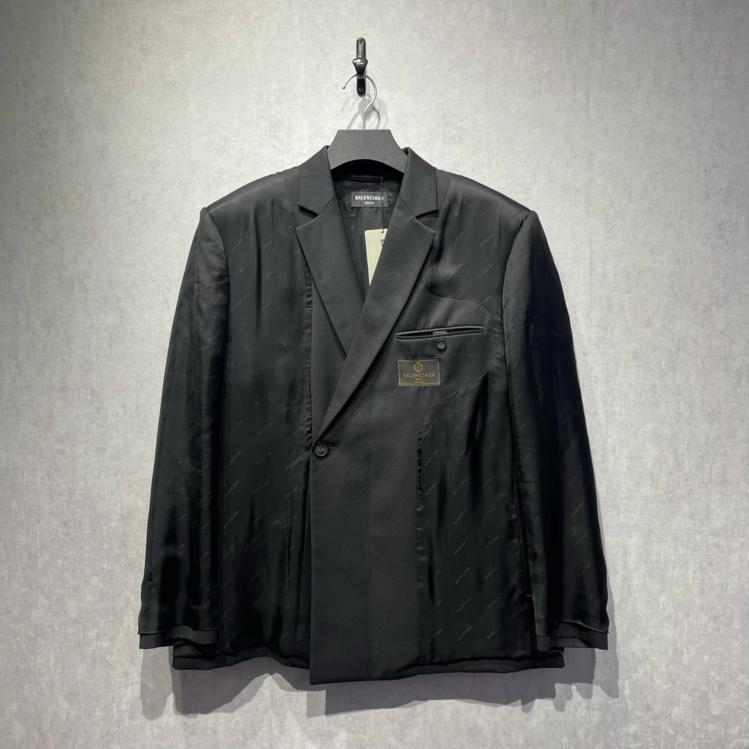 未使用 Balenciaga/巴黎世家 纯色拼接满印logo西装外套/XS码/