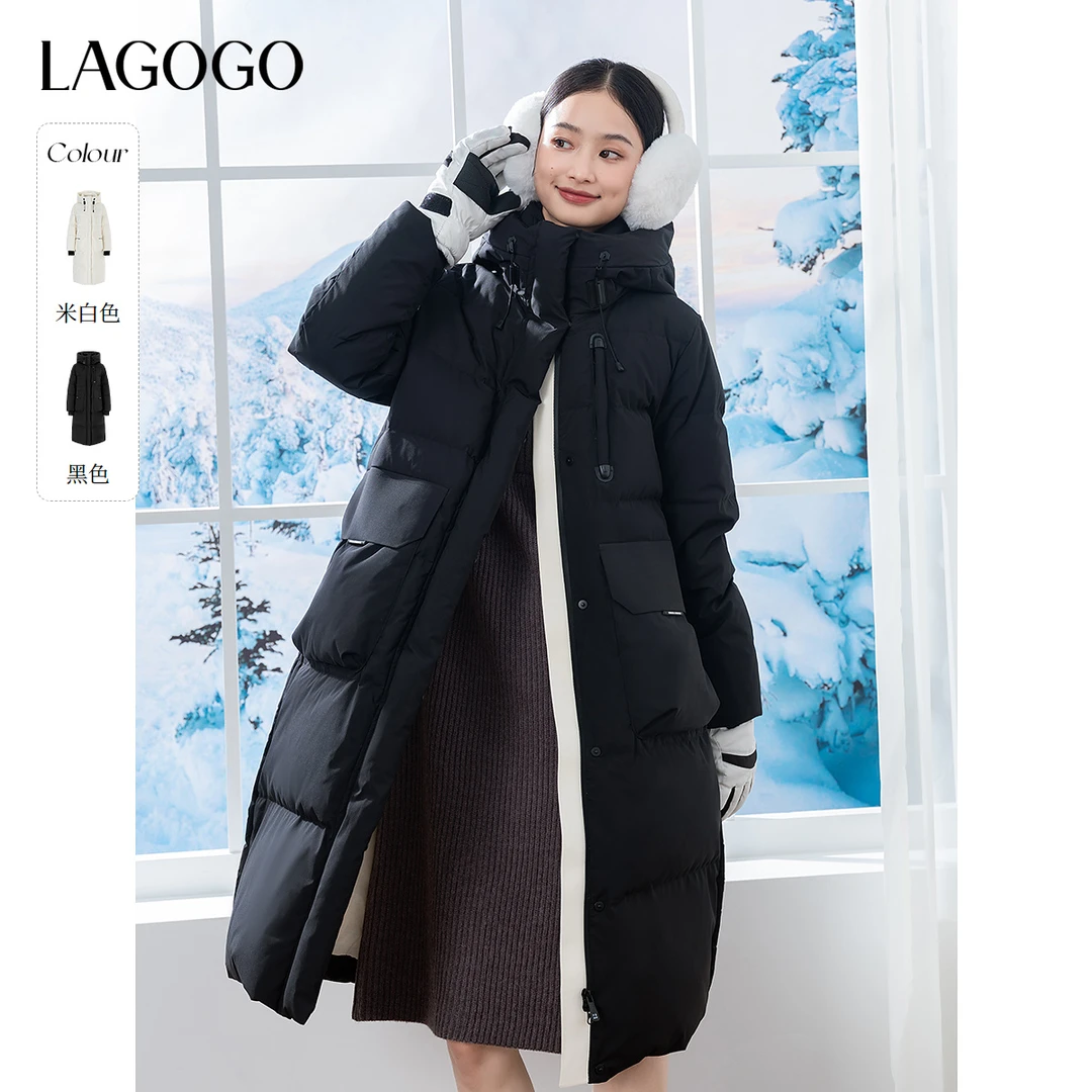 【时初专属】lagogo拉谷谷百搭基础连帽保暖长款羽绒女NCYY339G39