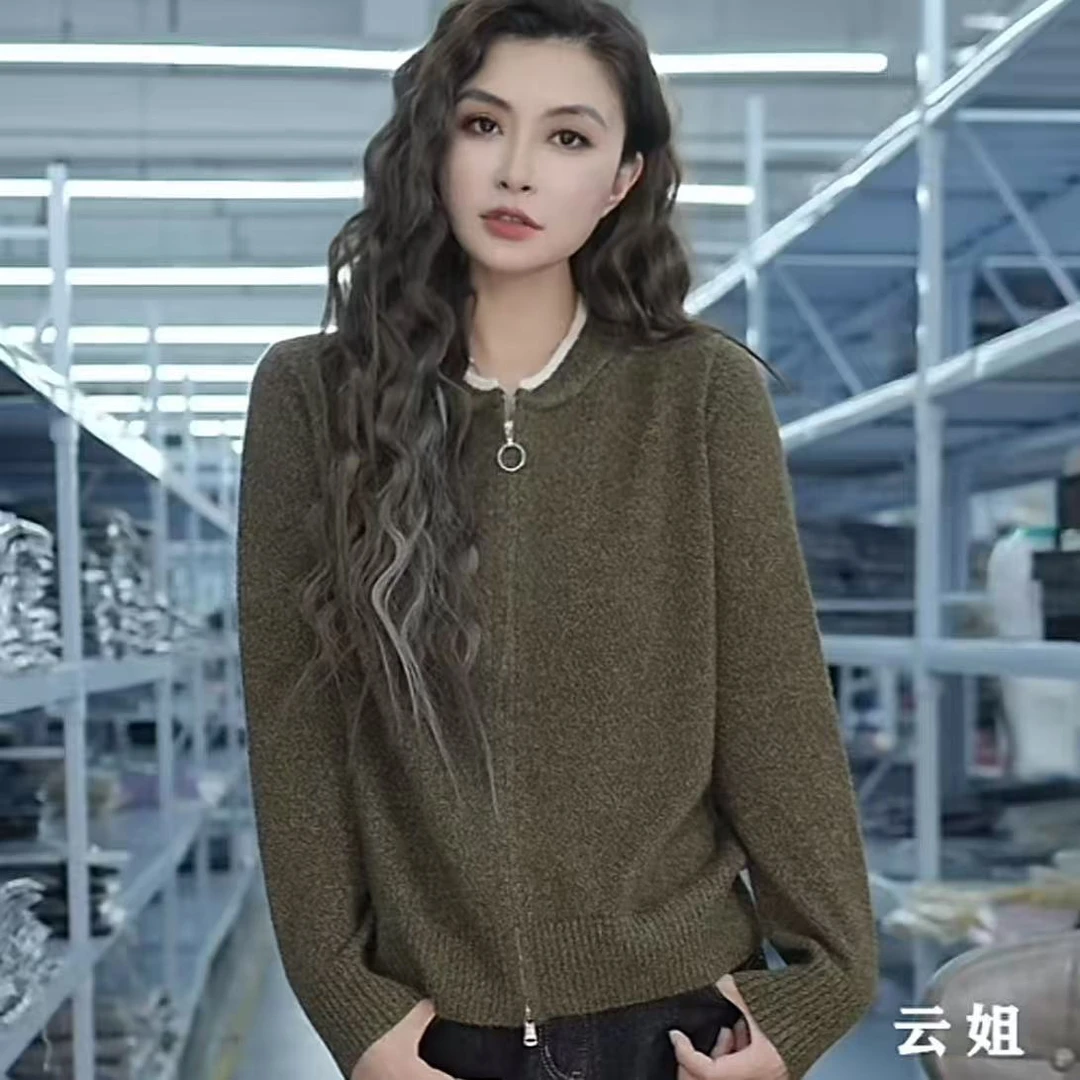 【晴晴精选】2025新款时尚高级感气质圆领纯色百搭针织开衫A828#
