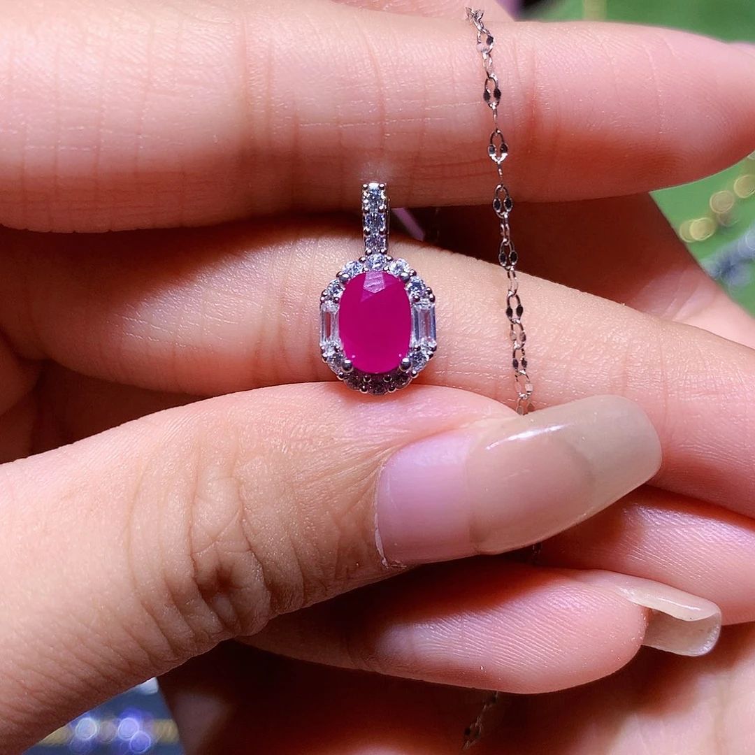 天***情吊坠(赠链)银S925镶嵌红宝石