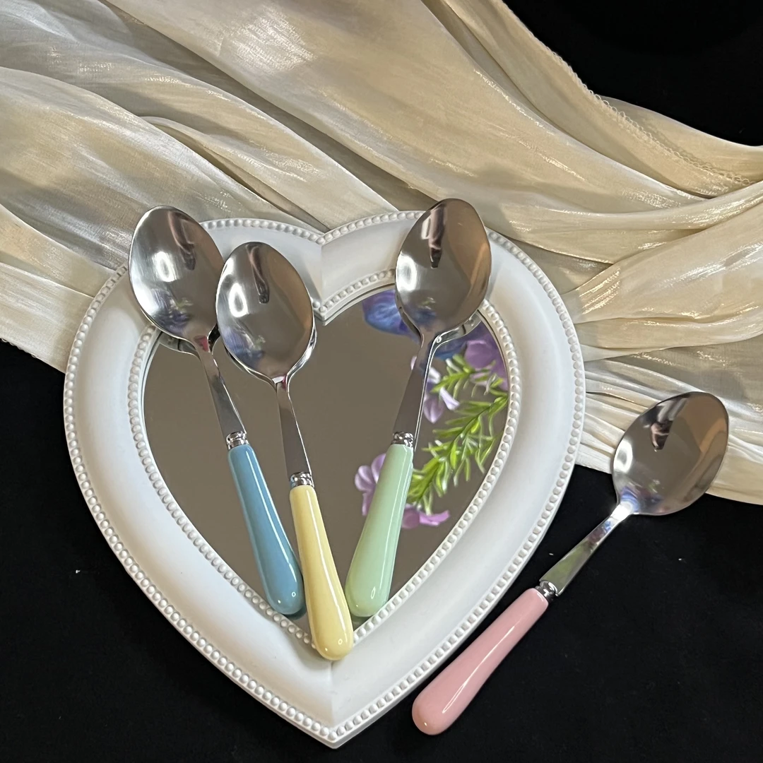 马卡龙精美可爱陶瓷勺子陶瓷手柄不锈钢小勺子精美勺子韩式勺子