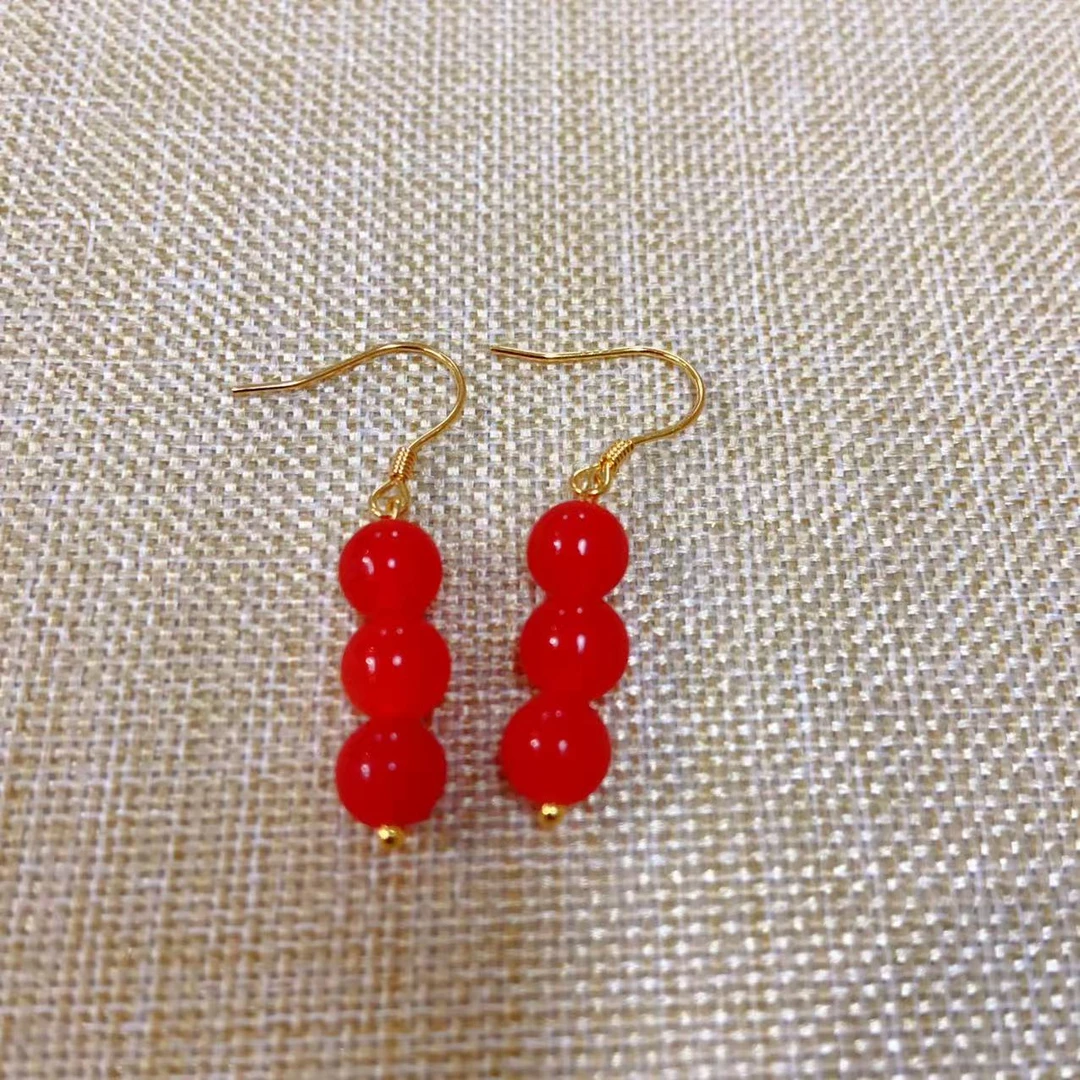 S925银玛瑙圆珠耳环