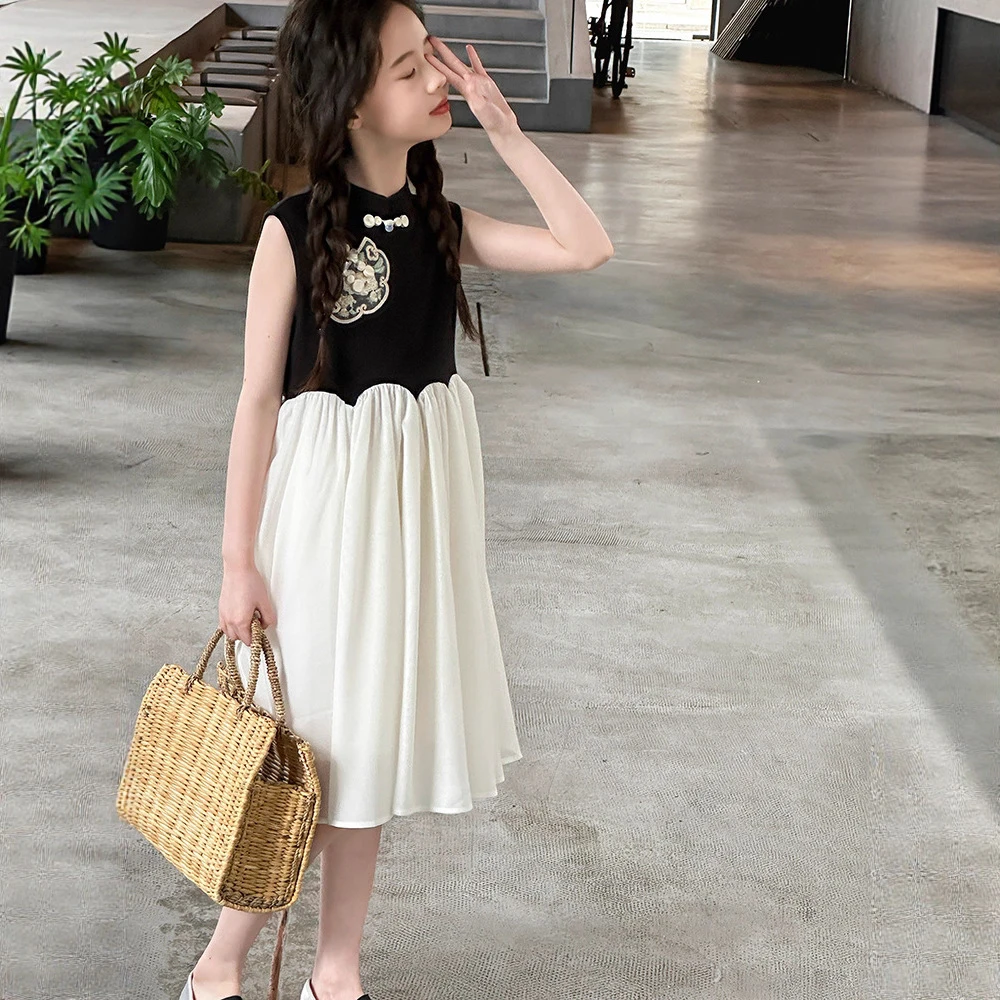 现货新中式女童新款洋气无袖连衣裙夏季儿童背心裙MKX5168