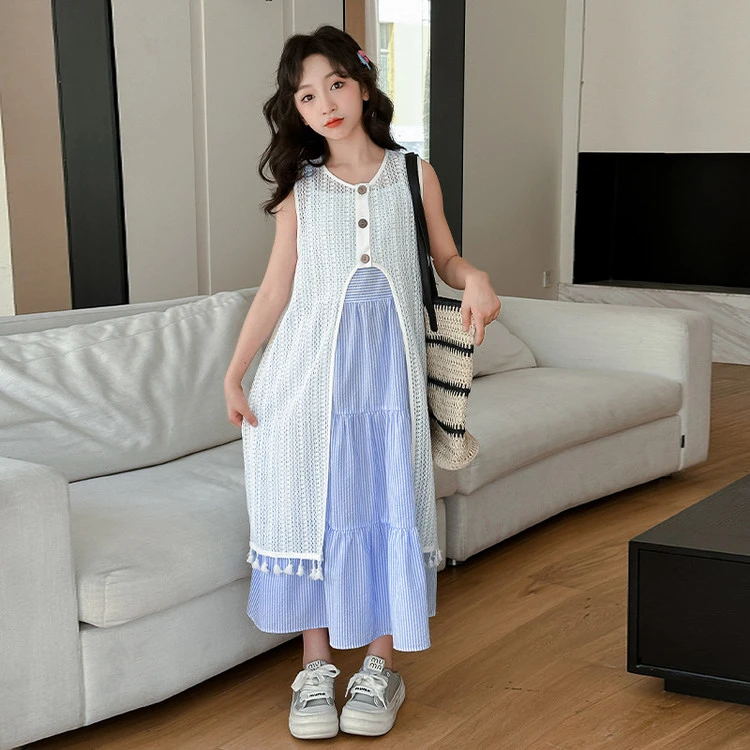 女童夏装儿童夏季叠穿裙套装2025新款时髦洋气宽松度假风两件套装