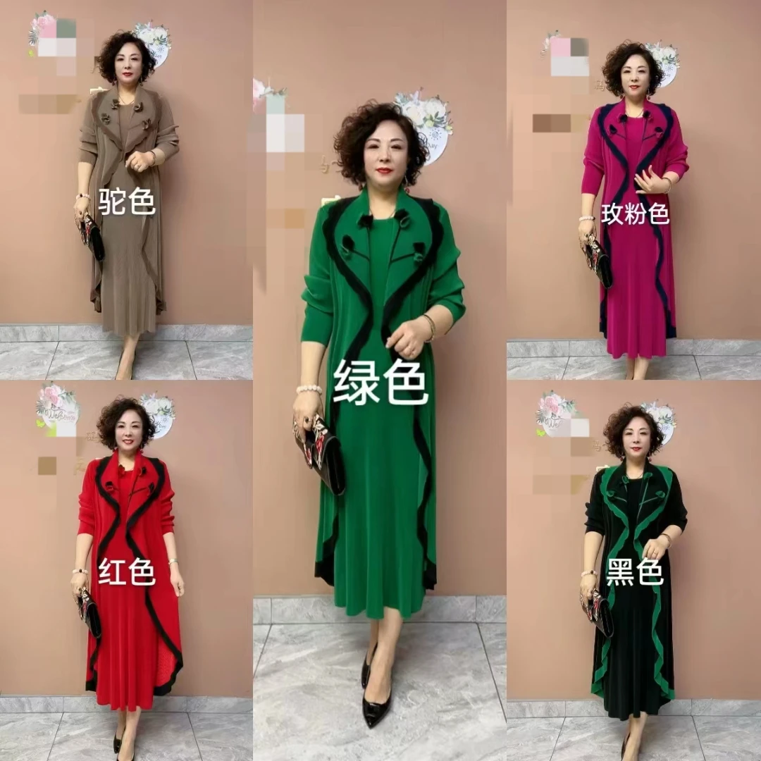 花边款2025新款三宅褶皱大码假两件连衣裙嘎嘎洋气高档
