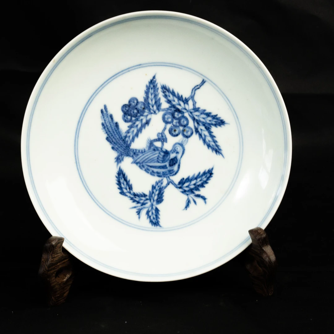 霁红青花花鸟果实纹使用器家具摆件