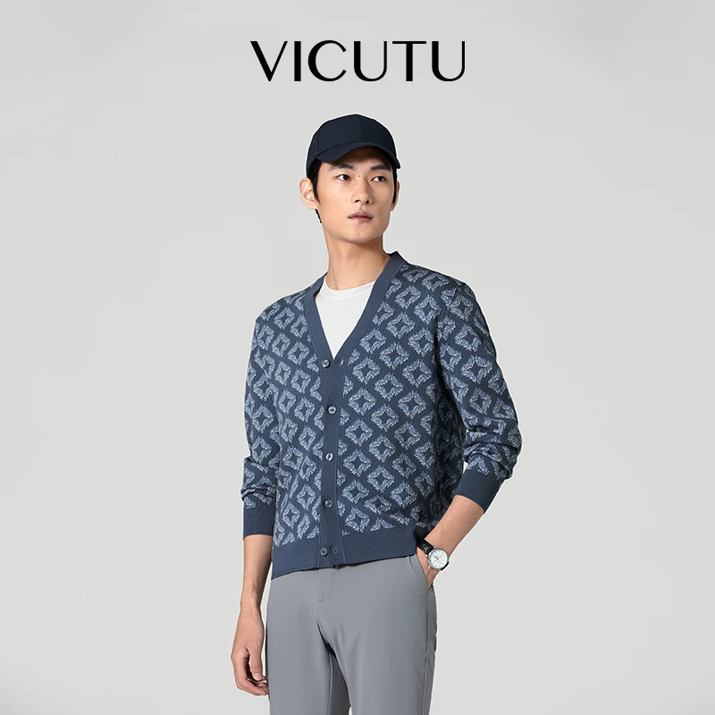 威可多25年春季新款男士时尚潮流花纹休闲百搭上衣亲肤针织开衫