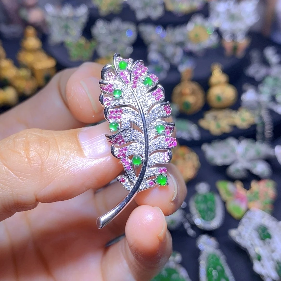 翡翠银S925镶嵌套链天然翡翠