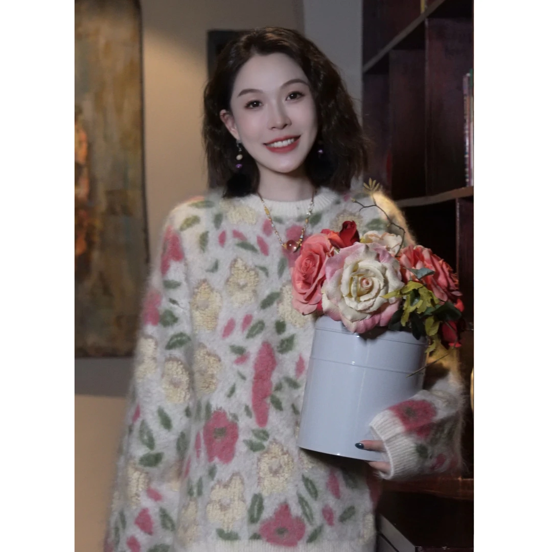 梦中情花!康塞尼加厚山羊浮雕花毛衣!(520-590g)80050