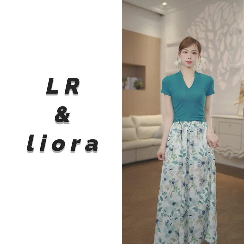 【LR&liora】新款短袖夏季时尚V领上衣 套装50650