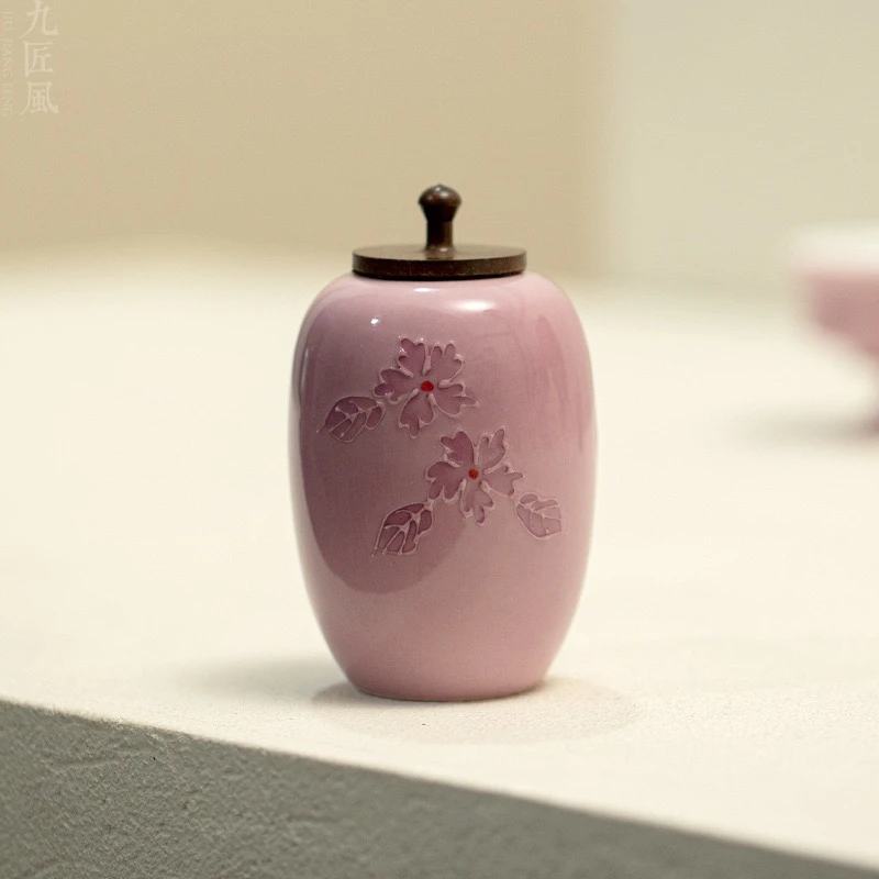 纯手绘茶叶罐釉下彩有田烧樱花小号茶仓高颜值功夫茶具陶瓷储蓄罐