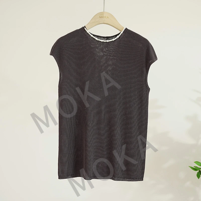 简约珍珠圆领短袖针织女士打底衫（241177）2011