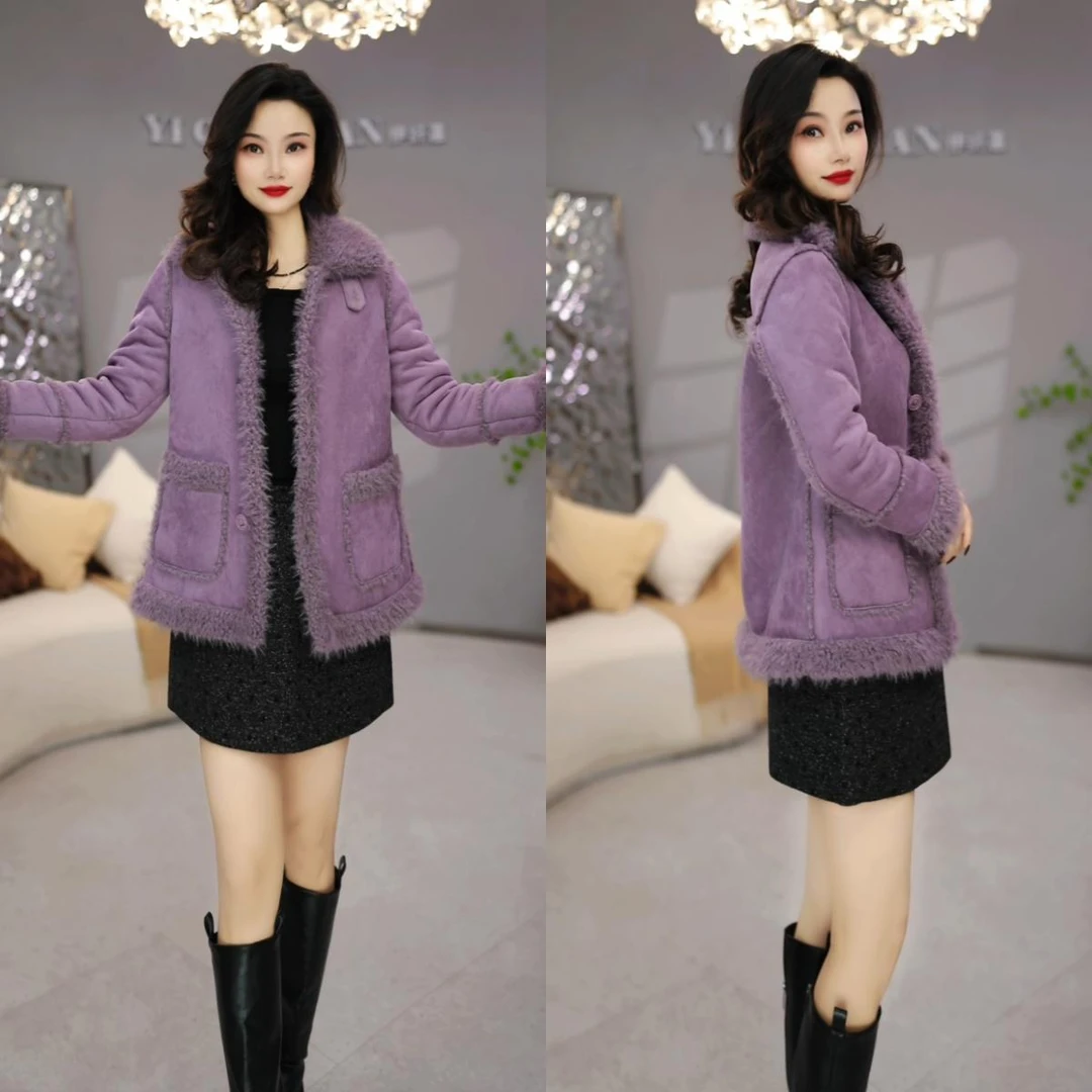 2025冬季新款时尚气质女士洋气百搭加绒加厚麂皮绒外套M-4XL
