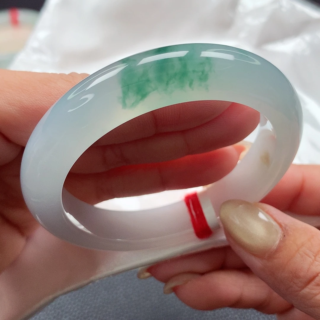 翡翠手镯未镶嵌冰胶果冻底飘花535455中大万品质