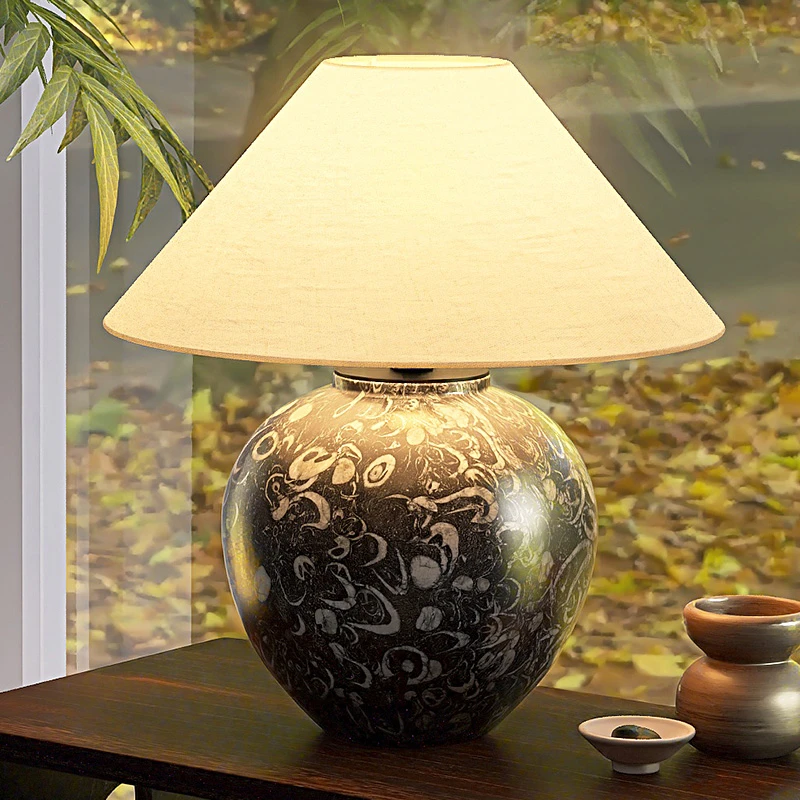 海贝花大理石台灯中古侘寂风豪华复古酒店客厅书房卧室床头装饰灯