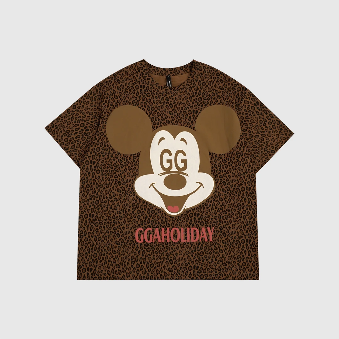 25N夏季新款轻奢高级感美式街头潮流“豹纹米奇”短袖大T 152411