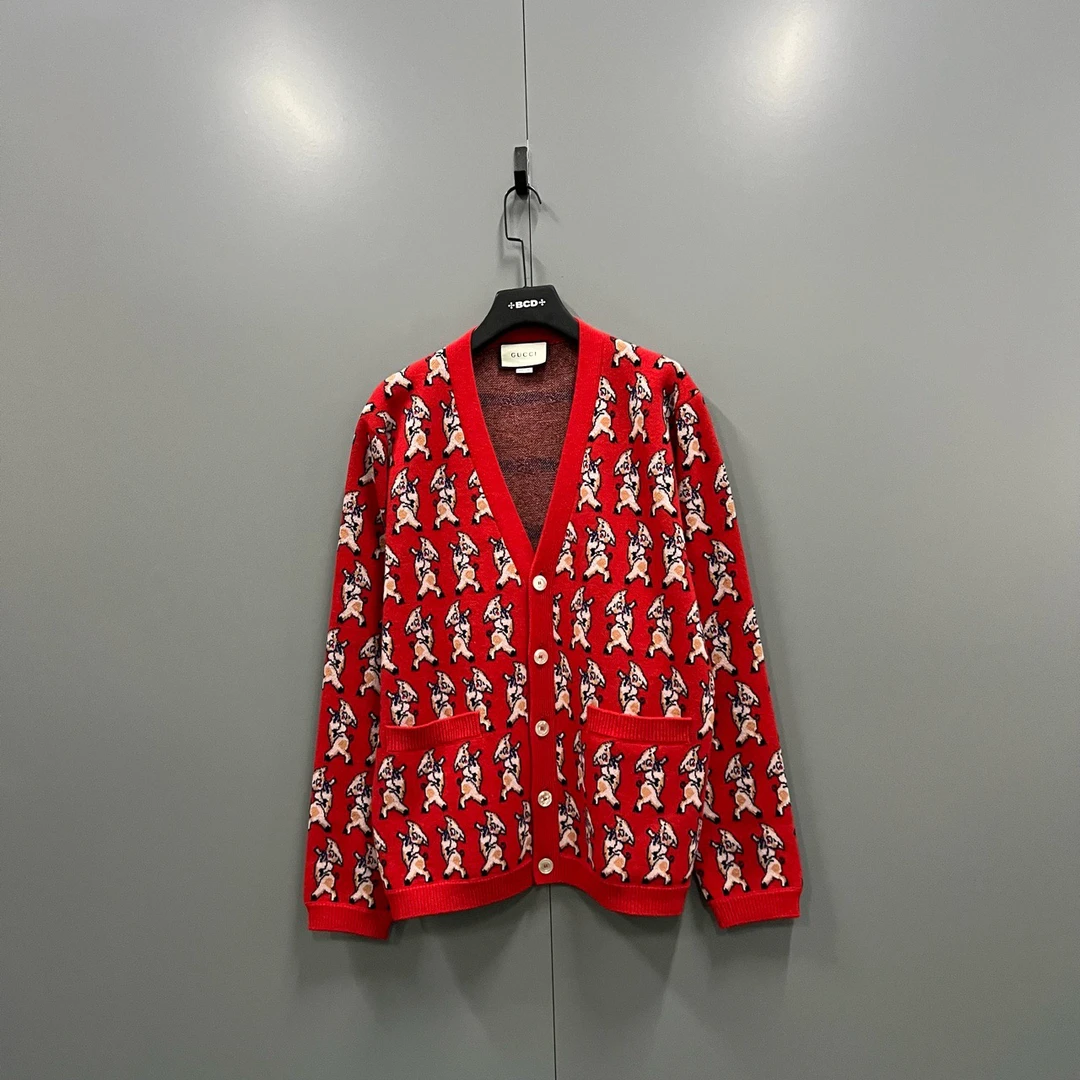 GUCCI 古驰 小猪图案满印针织开衫 XL码/95新/12100/fg205065