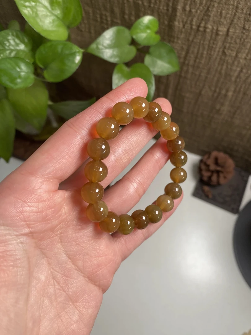 手链 蜜黄金角绿老料白水牛角手串古风饰品