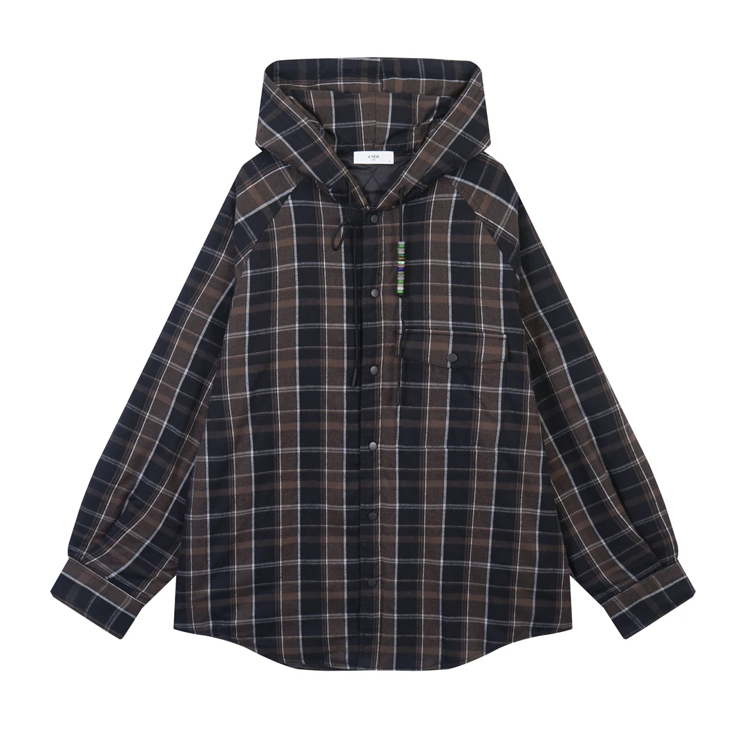 宽松咖色系格子高级感休闲羽绒服外套 8693