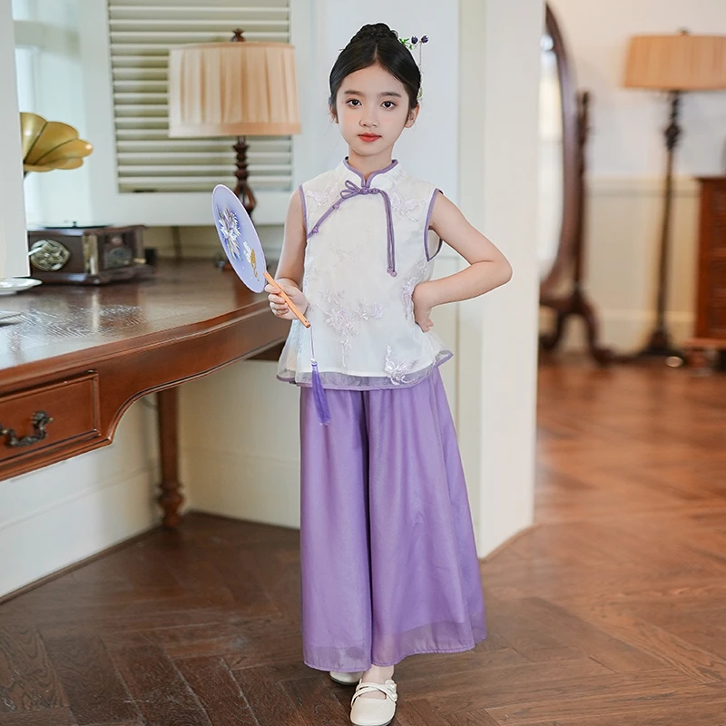 53839女童汉服儿童套装洋气时髦2025夏季新款国风新中式两件套裤