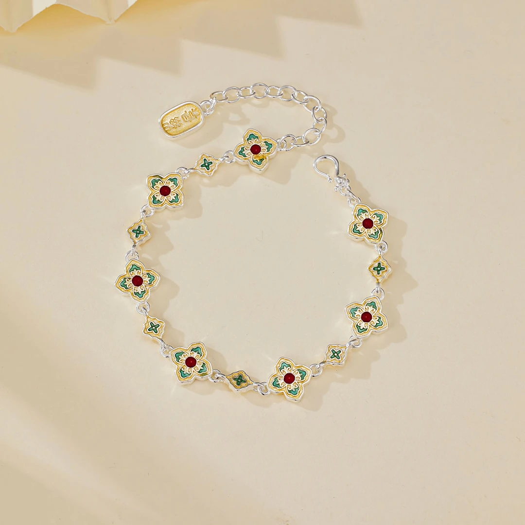 新中式描金珐琅四叶草手链国风轻奢百搭手饰设计感精致ins时尚