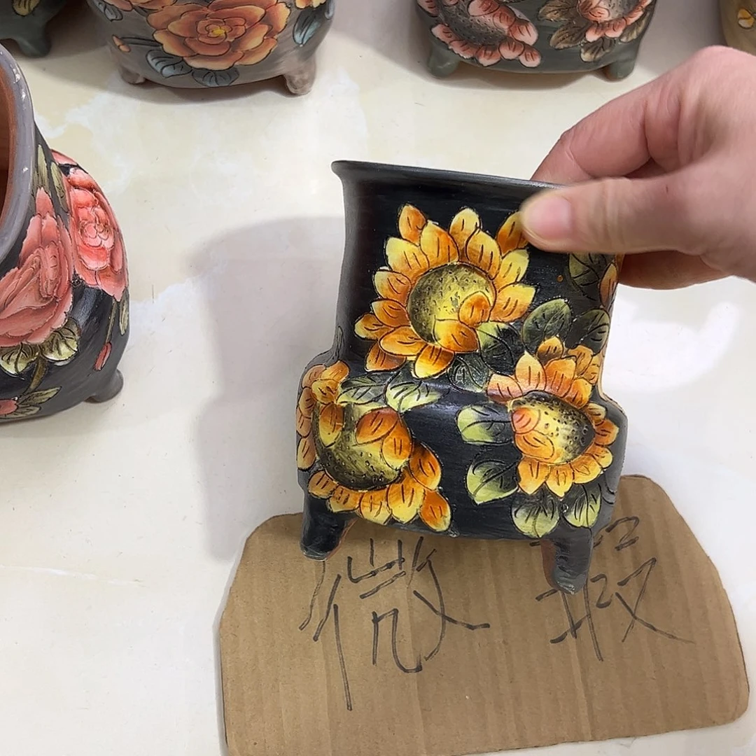 青***羊景德镇炫彩手绘景德镇陶瓷花盆