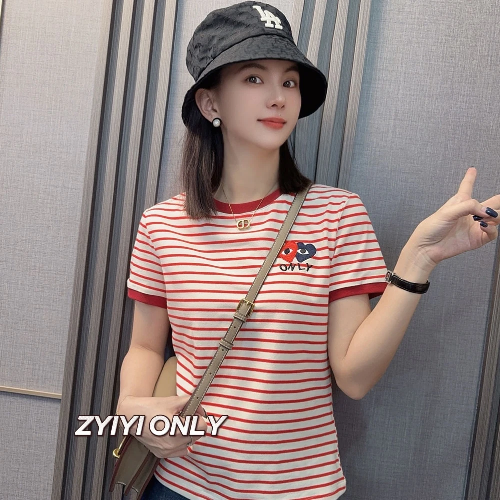 【心之所慕】2025春夏新款短袖条纹T恤修身显瘦休闲百搭上衣女