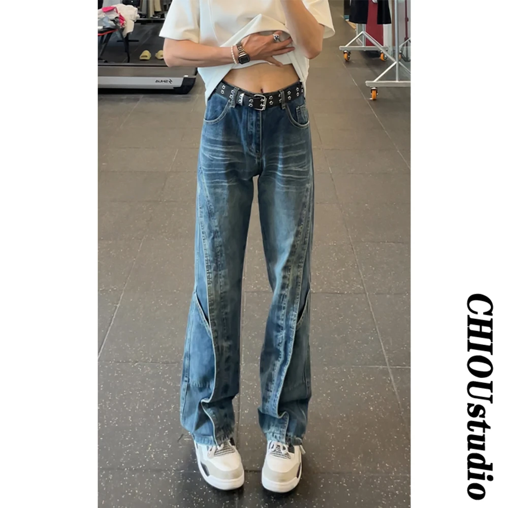 CHIOU/美式高街微喇牛仔裤男款显高显瘦高级设计感小众vibe工装裤