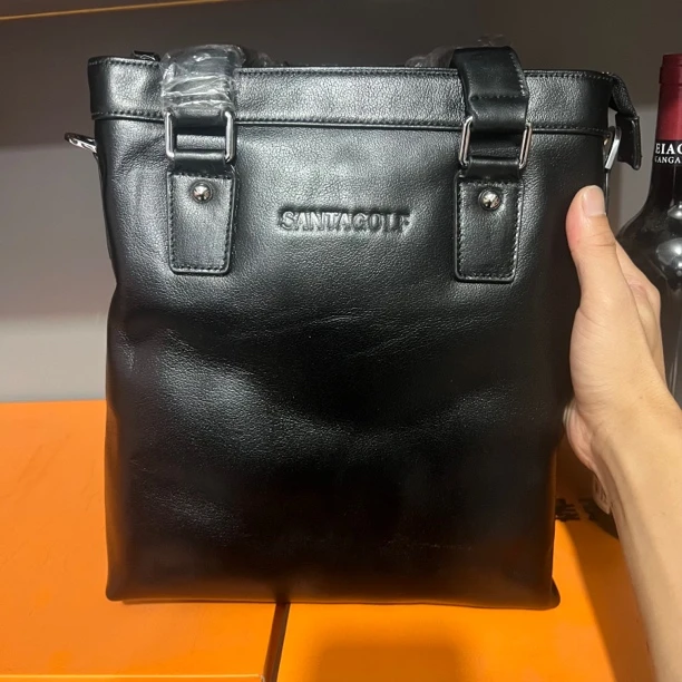 进口头层牛皮黑色竖款手提包商务公文包