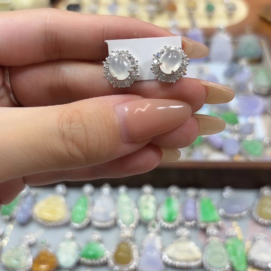 翡翠银S925镶嵌耳钉