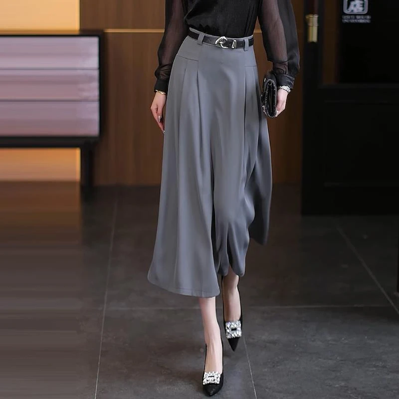 dhini西装半身裙女2025春夏新款高腰中长款过膝a字伞裙垂感显瘦百