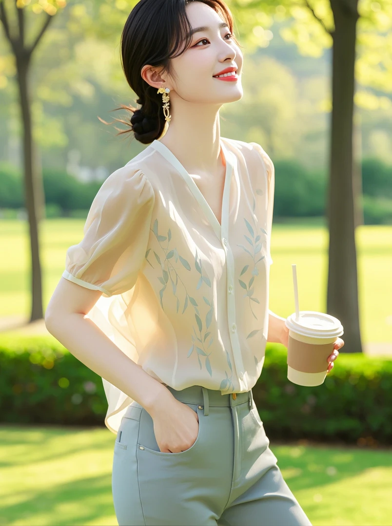 韩系新款漂亮洋气时尚显瘦小衫上衣甜美减龄法式小众衬衫女夏雪纺