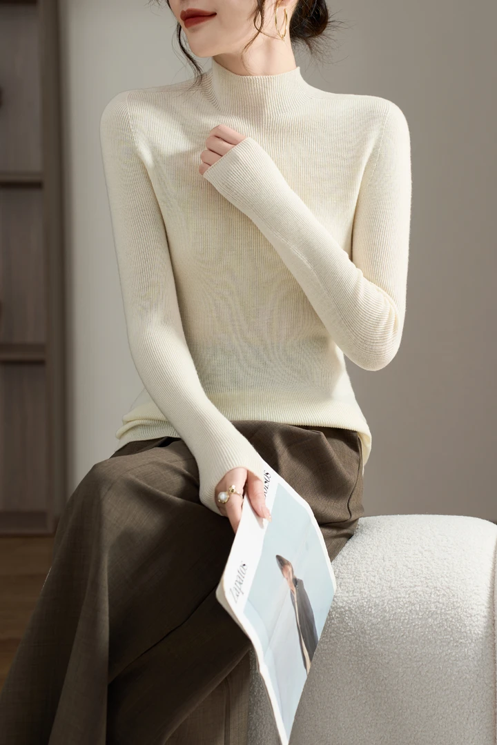 【扬子】30支加厚时尚气质女士长袖半高领羊毛衫