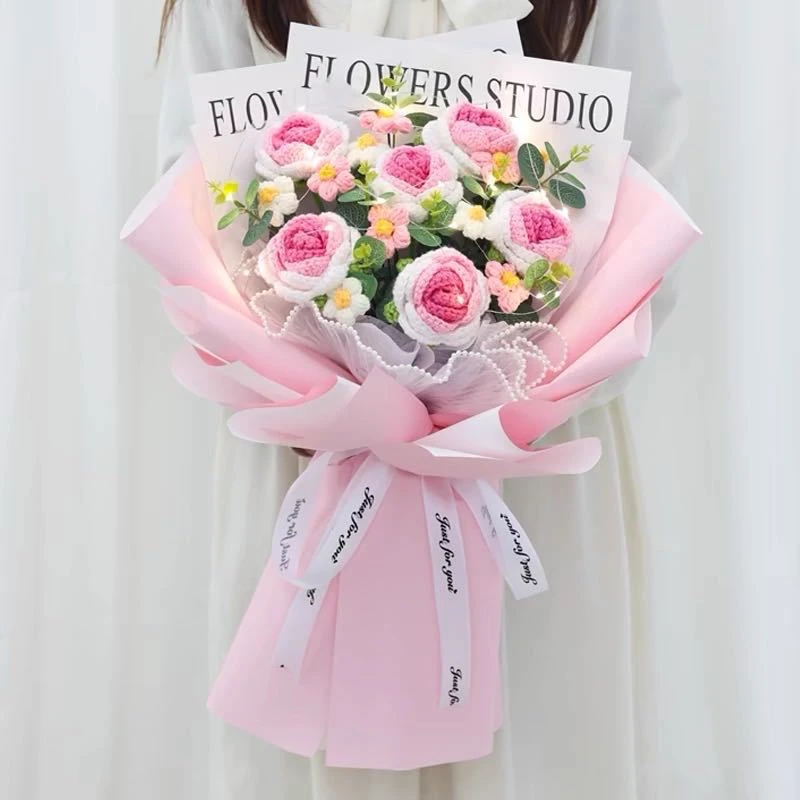 成品针织毛线花束生日礼物大束玫瑰花永生花母亲节520表白情人节