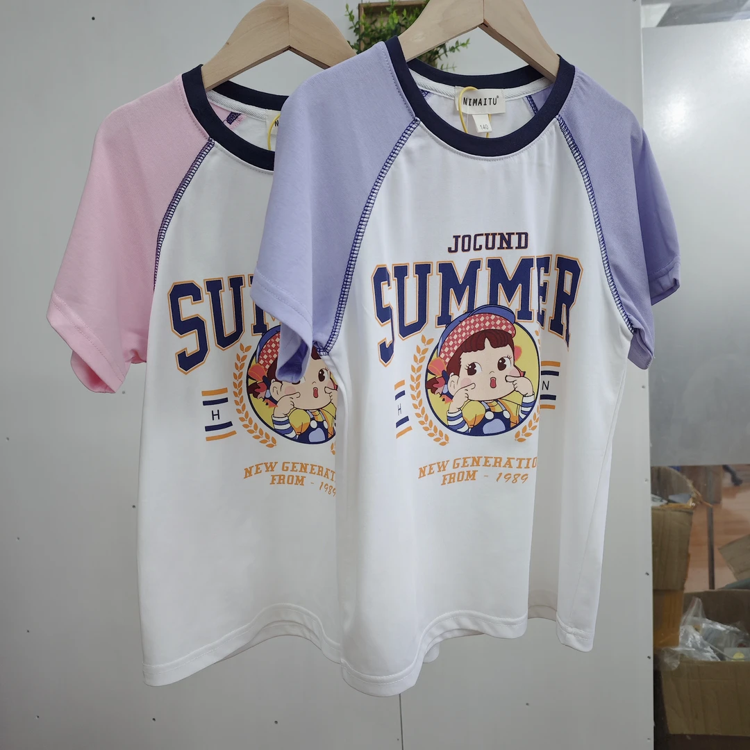 女童可爱图案拼接宽松短袖夏季