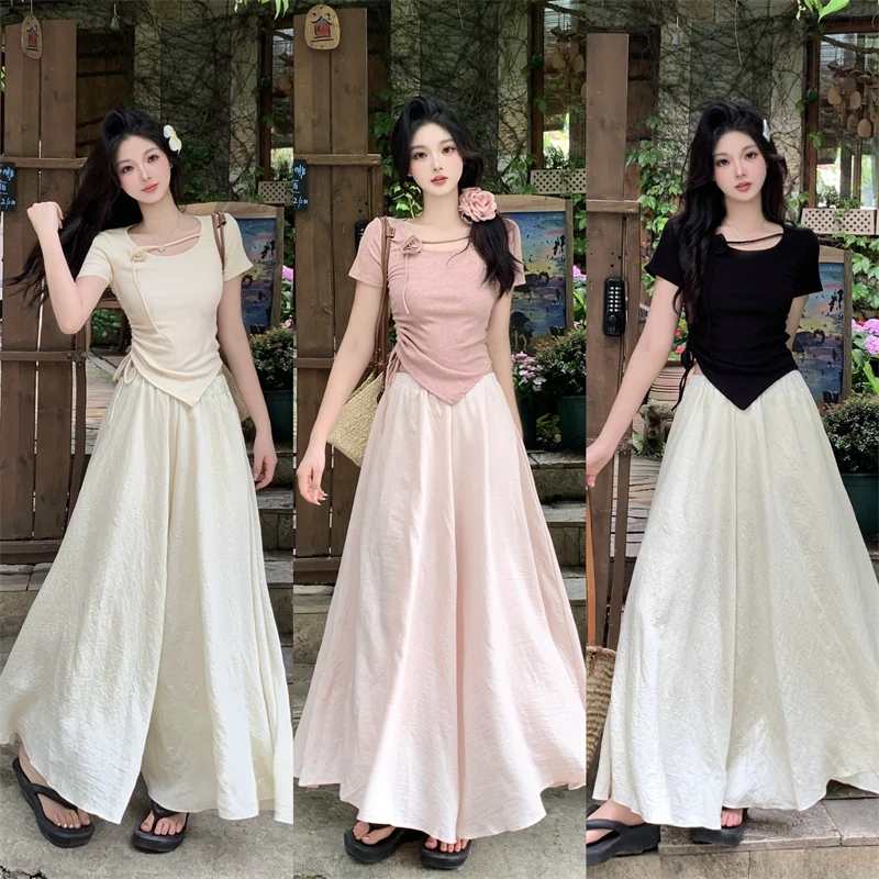 大码女装2024夏季新款时尚修身显瘦花朵褶皱上衣长款裤裙1160