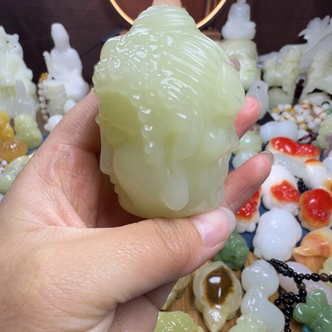 石材占*豆手工雕刻清水色佛魔一念