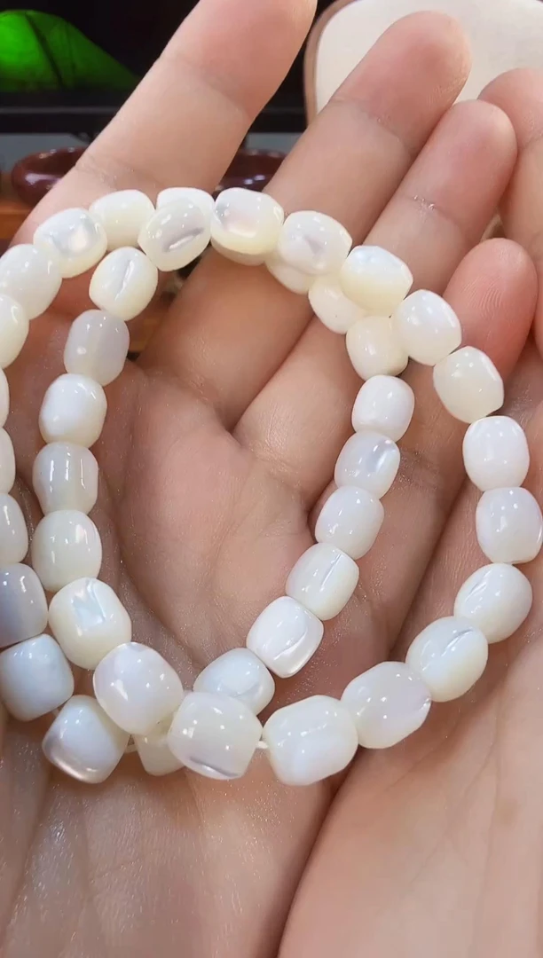 深海天然满猫眼白贝母老型手串@多样性发其一
