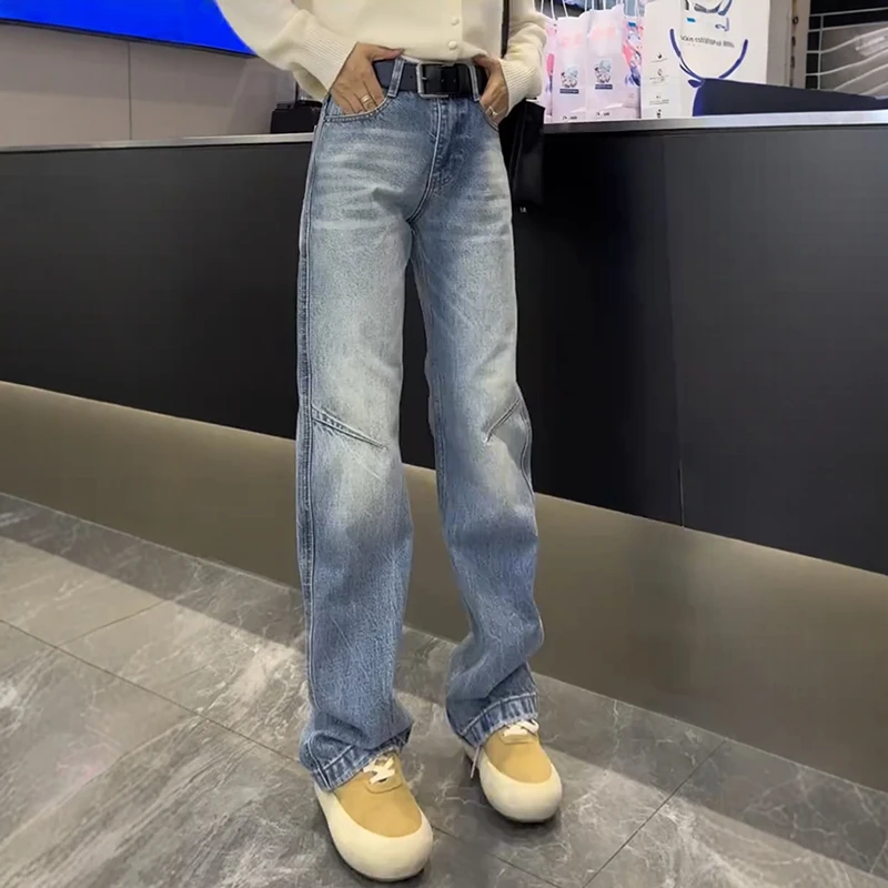 大码阔腿牛仔裤女春夏2025年新款直筒弯刀裤胖mm显瘦梨型身材裤子