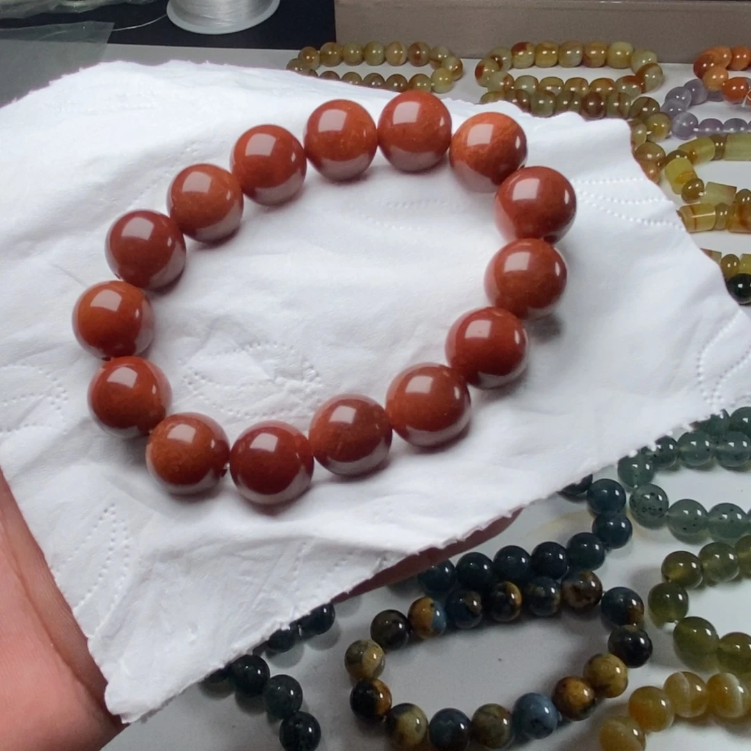 岫玉未镶嵌纯天然岫玉花玉无科技直播间精品辽阳红卡14手串