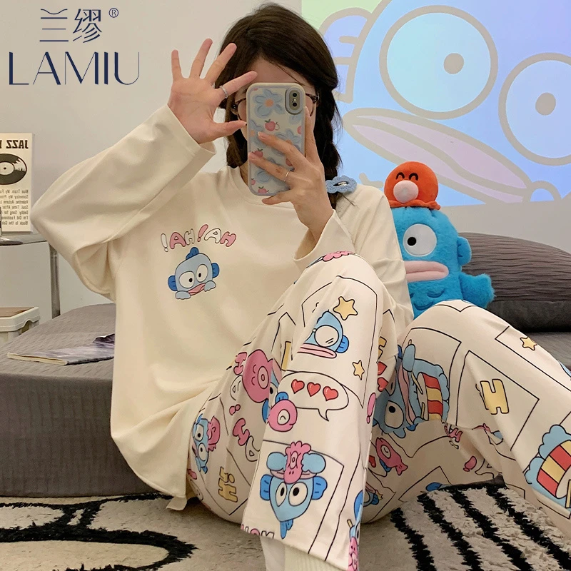 春秋季长袖2025新款仿纯棉睡衣女卡通少女士初中学生家居服可外穿