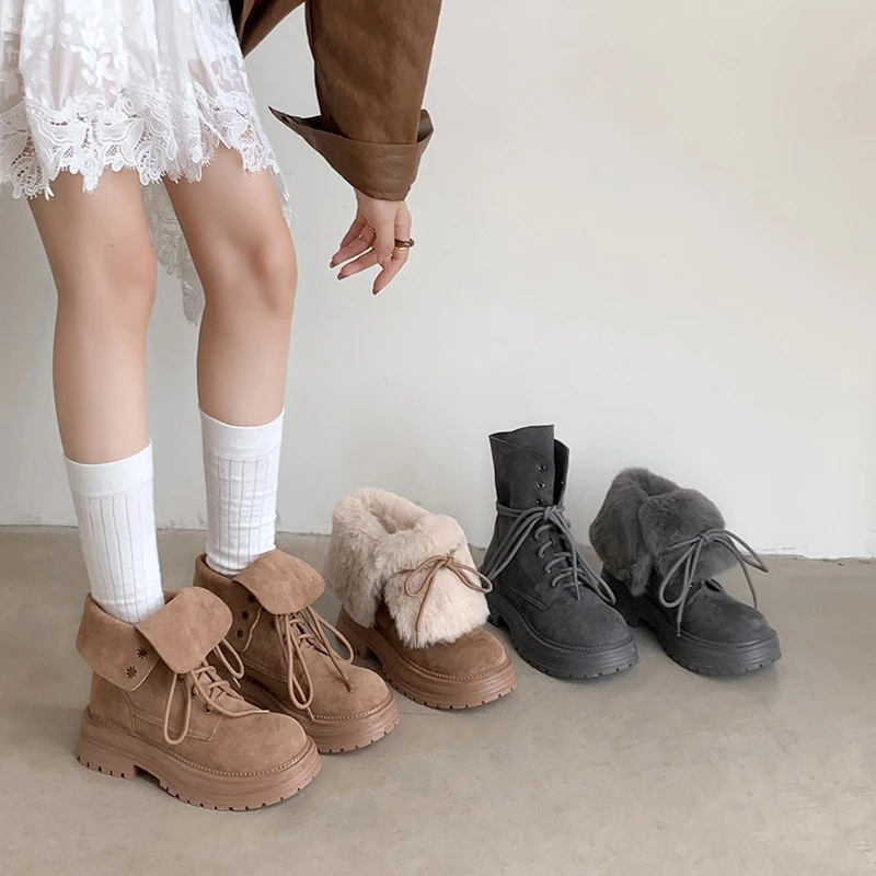 4.5cm 英伦风百搭粗跟系带马丁靴秋冬韩版学院风简约时尚圆头短靴