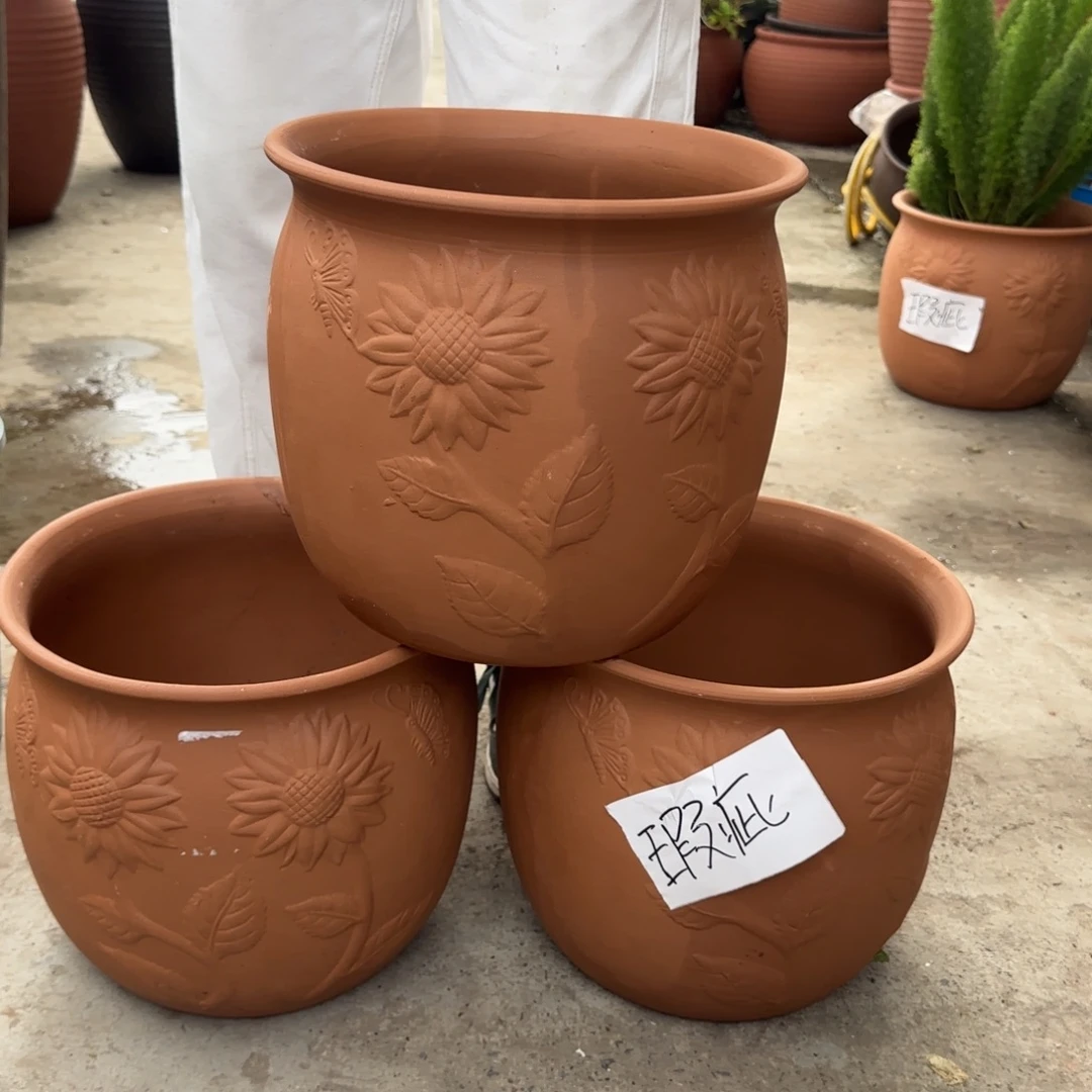 花盆朱泥口30高26宜兴紫砂瑕疵粗糙花泥