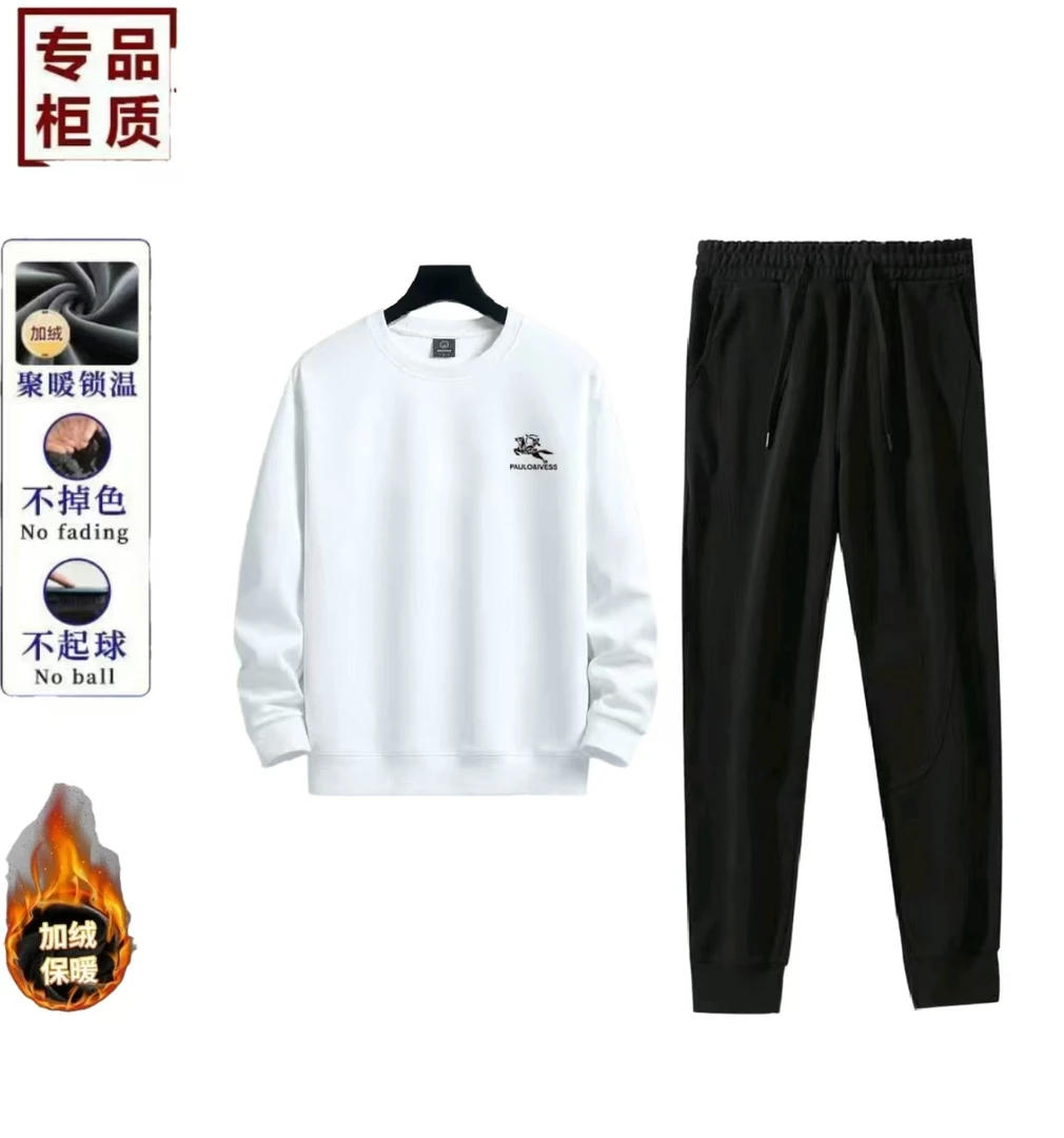 冬季上新加绒加厚男女同款百搭休闲华棉圆领卫衣卫裤情侣套装