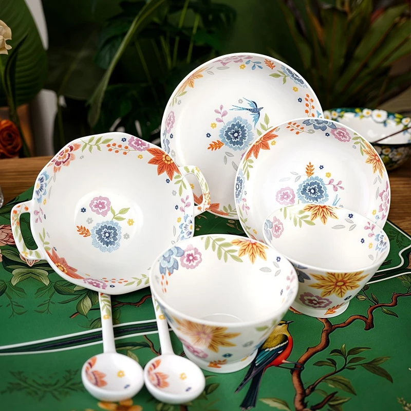 兮房 锦绣餐具套装家用碗盘组合陶瓷欧式轻奢高颜值2025新款高档