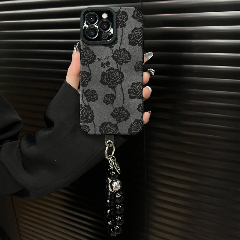 适用于【苹果12promax】复古皮质蝴蝶结玫瑰折叠支架手机壳防摔女款