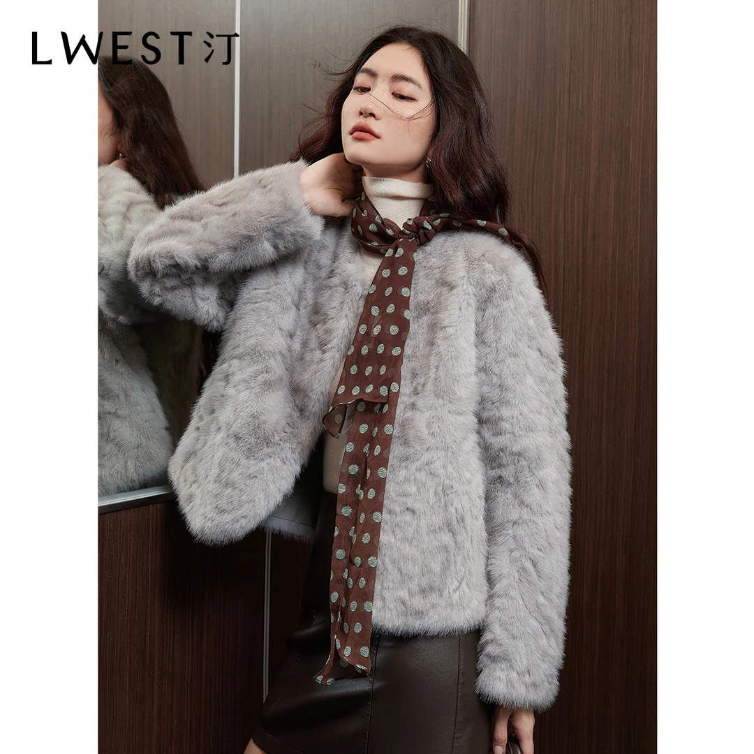 H朗文斯汀2025冬新款轻奢风环保皮草上衣名媛千金毛毛短外套